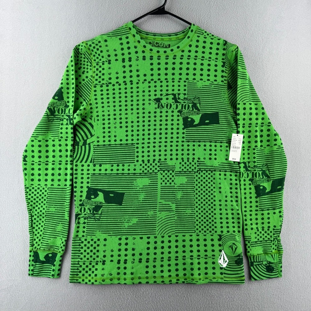 Vintage Y2K Volcom Thermal Shirt Mens XL Green Cotton Long Sleeve AOP Deadstock